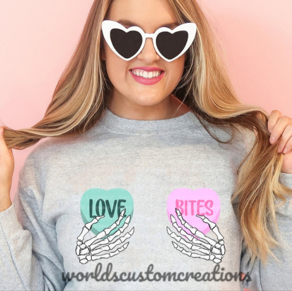 Love Bites Skellie hands Valentines day sweatshirt